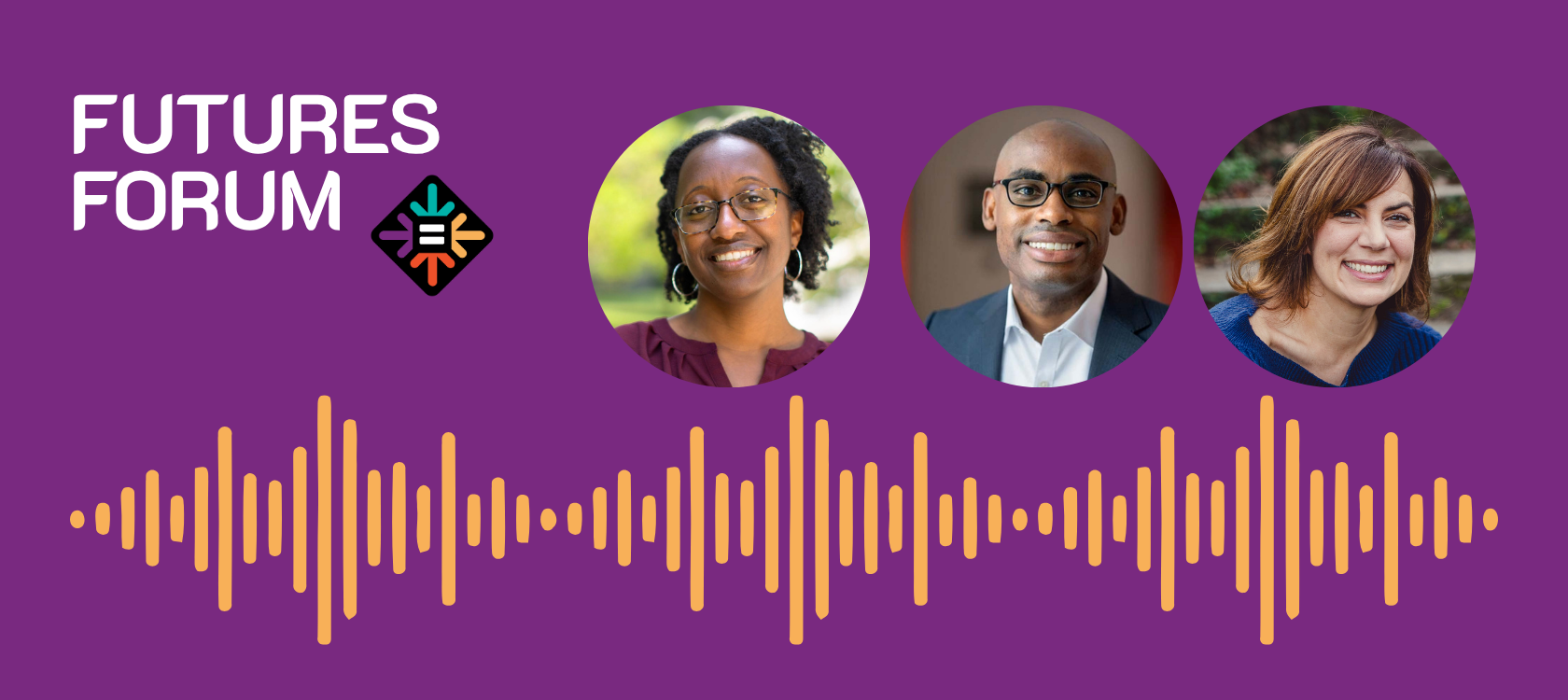 The three authors appear in circular frames with a graphic of sound waves and the cover of Keisha Blain's book, Without Fear.