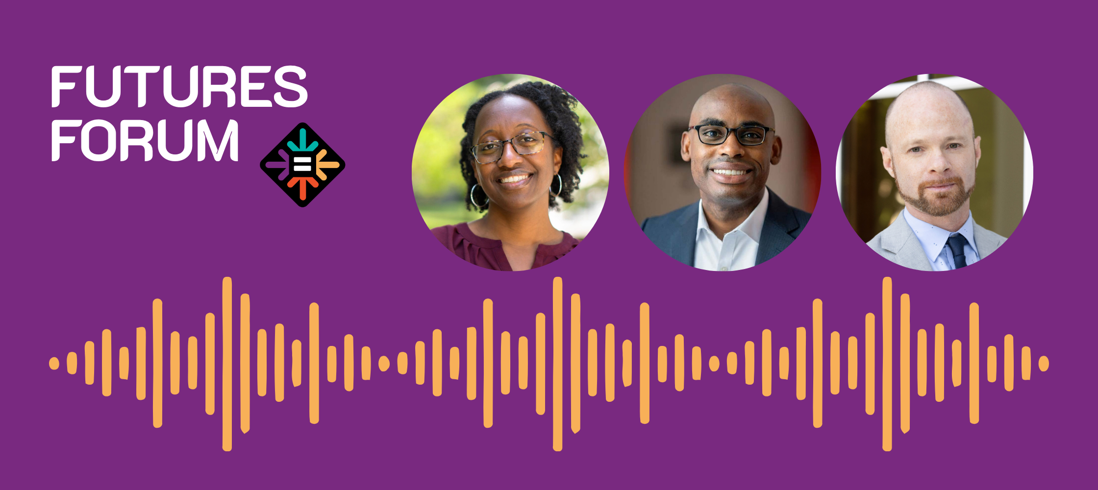 The three authors appear in circular frames with a graphic of sound waves and the cover of Keisha Blain's book, Without Fear.