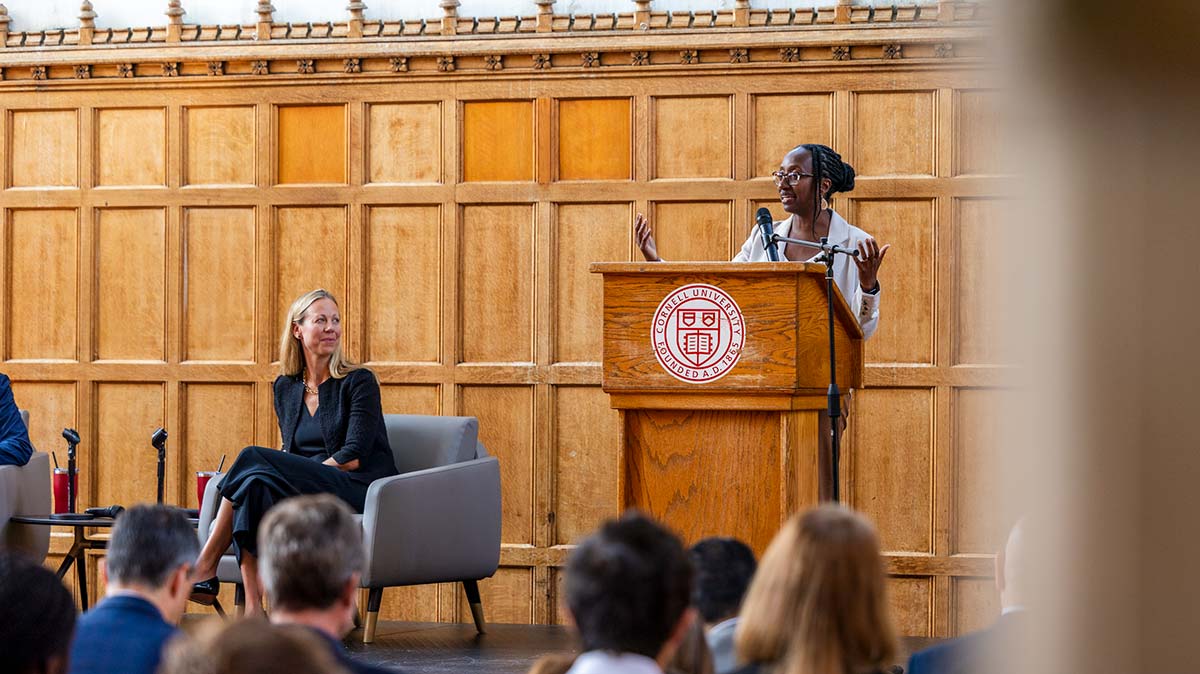 Jamila Michener speaking at an event hosted by the Center for Global Democracy